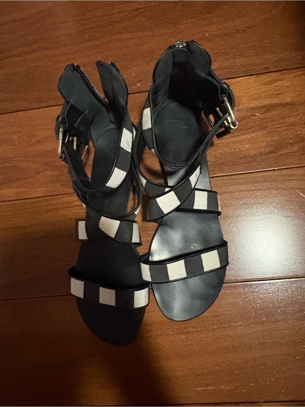 Giuseppe Zanotti Black and White Striped Leather Sandals EU 40